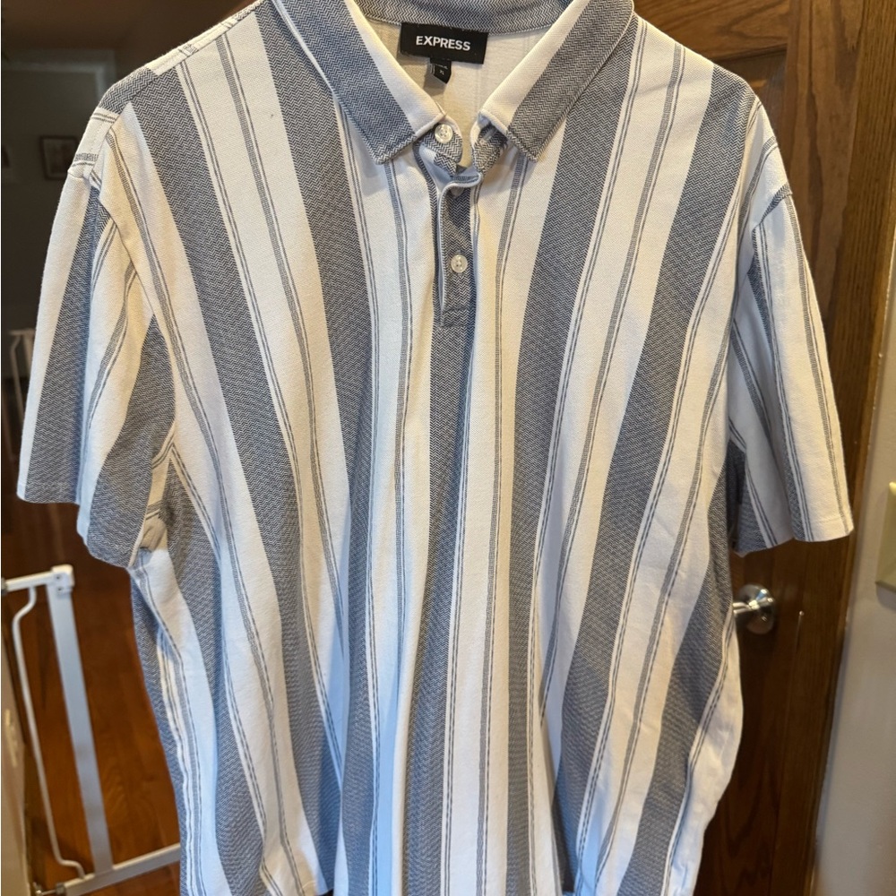 Express Men's Polo with Blue and White Stripes